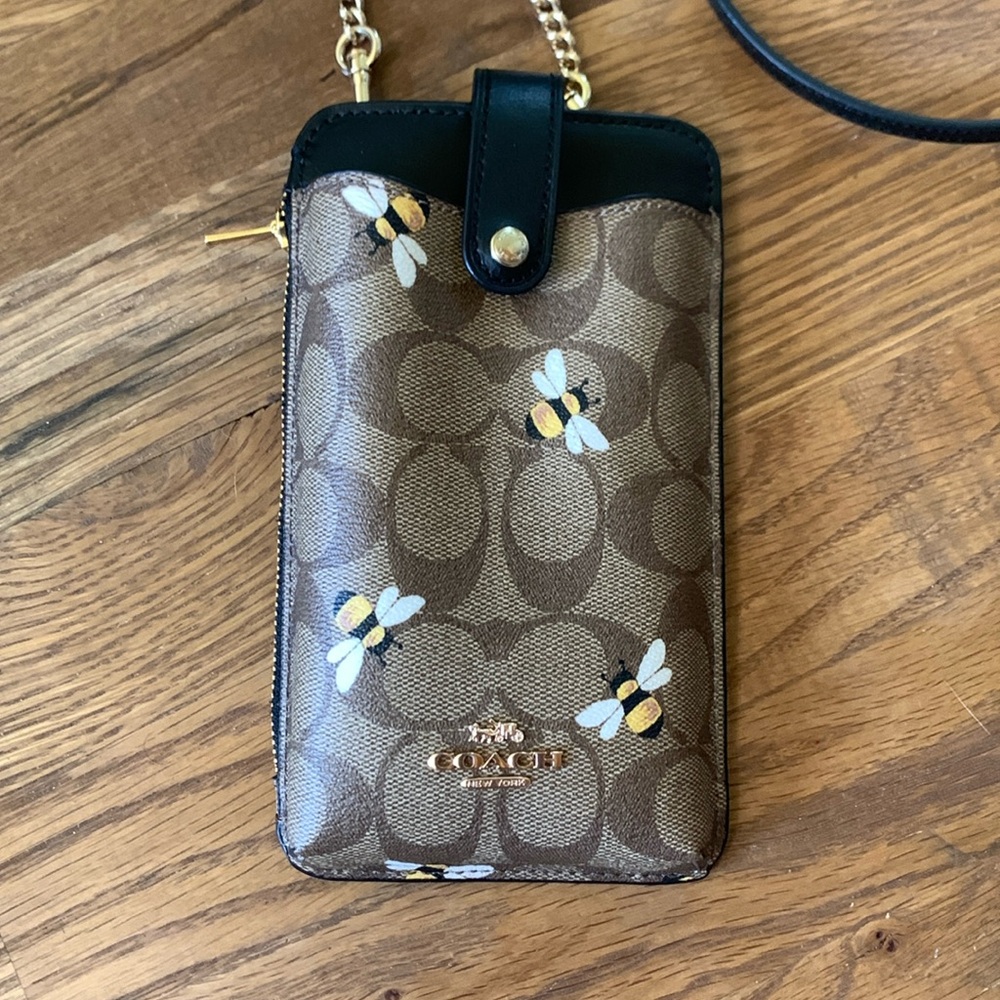 Coach Phone Crossbody In Signature Canvas With Bee Print